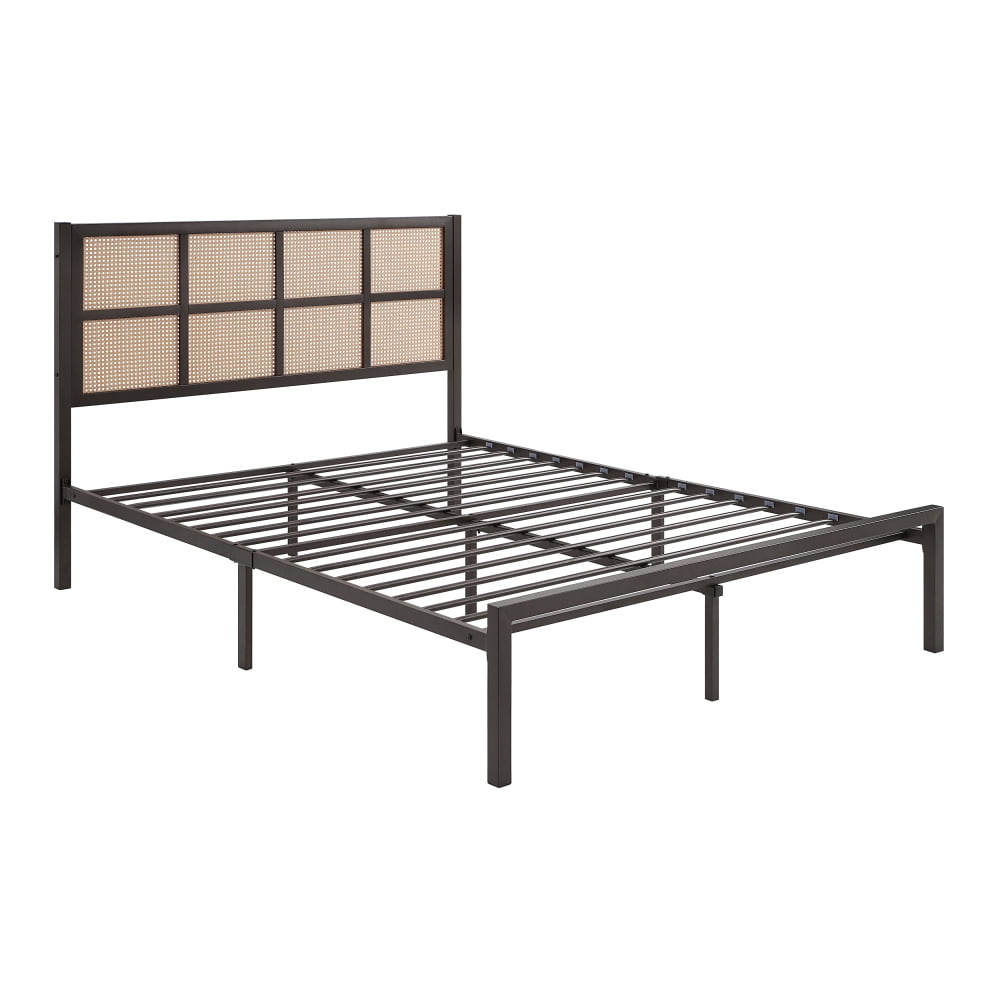 Tcbosik Queen Size Platform Bed with Faux Cane Headboard, Bed Frame for Bedroom, Heavy Duty Metal Slats Support, Bronze