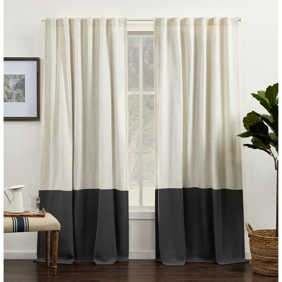 Exclusive Home Venice Color Block Light Filtering Hidden Tab Top Curtain Panels, 54"x84", Grey, Set of 2