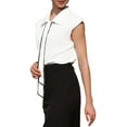 thumbnail image 4 of INSPIRE CHIC Women's Button Down Shirt Cap Sleeve Tie Neck Elegant Summer Work Office Blouse Top S White, 4 of 5