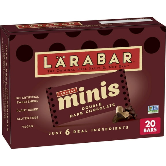 Larabar Double Dark Chocolate BCF26 Mini Bars, Gluten Free Vegan Bars, 20 ct