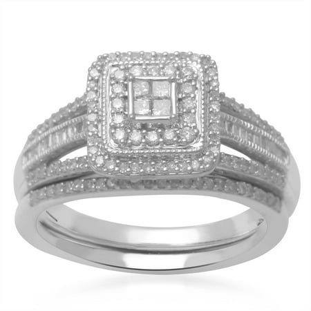 0.5 Carat T.W. White Diamond 1 Micron Pink Plating over Sterling Silver Cushion-Framed Four-Row Ring