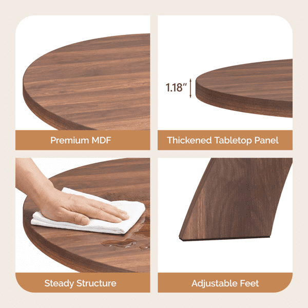 Round Coffee Table, 31.5 Inch Walnut Finish MDF Coffee Table with Curved Cross Legs, Modern Minimalist Circular Center Table for Living Room, 31.5" Lx31.5" Wx18" H
