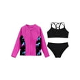 thumbnail image 1 of Alvivi 3Pcs Kids Girls Swimsuit Long Sleeve Top with Sleeveless Crop Top and Briefs Rashguard Sets Swimwear Black&Hot Pink 6, 1 of 7