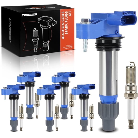 A-Premium (Blue) Set of 12 Ignition Coil Pack and Iridium Spark Plugs Compatible with Chevrolet Equinox, Malibu, Traverse, Impala, Camaro & GMC Terrain, Acadia & Buick Enclave & Cadillac SRX & Saab
