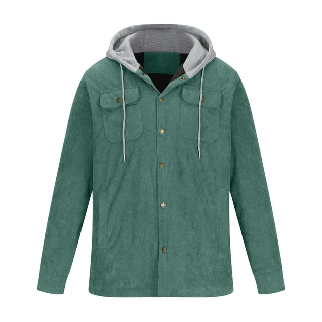 KIHOUT Winter Warm Coats Men Button-up Cardigan Carry Pockets Solid Color Long Sleeve Hooded Jacket,Size M-5XL