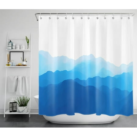 HVEST Mountain Shower Curtain Abstract Line Mountains Shower Curtain with Hooks Set for Bathroom Decor,Blue Polyester Waterproof Fabric Bath Accessories,72X78 Inches