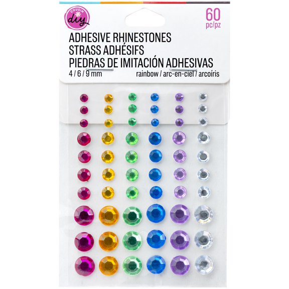 CousinDIY Adhesive Rhinestones 60/Pkg-Rainbow