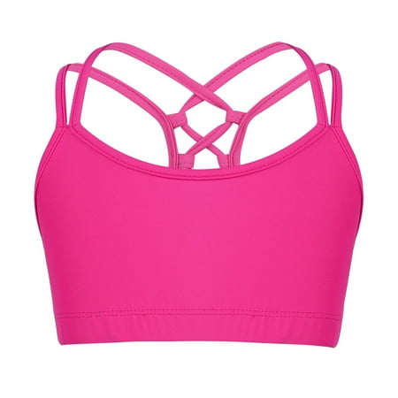 LiiYii Kids Girls Sports Bra Spaghetti Straps Activewear Vest Crisscross Back Ballet Dancing Tank Tops Rose 6