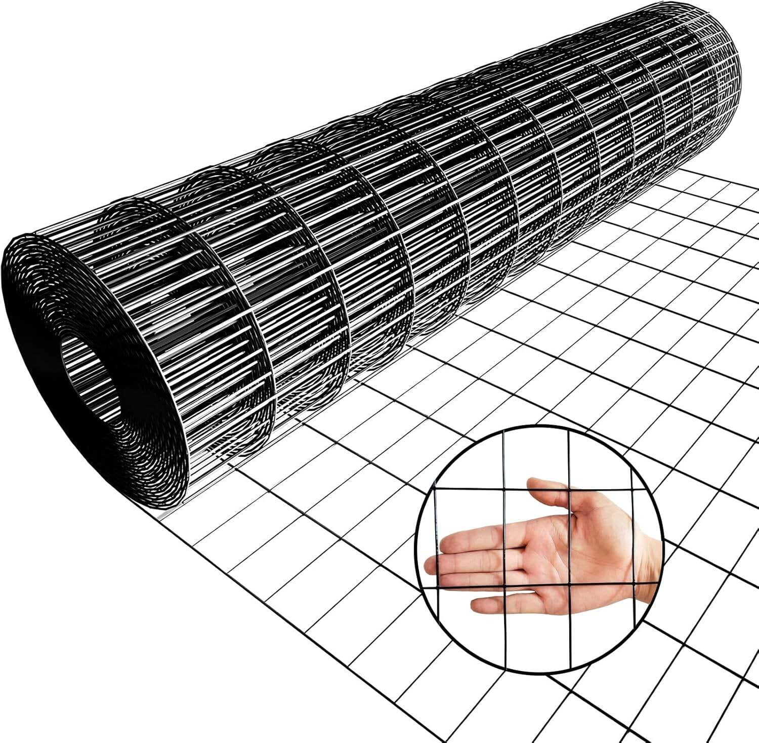Garden Fence Wire 60inch x 50ft Black Vinyl Coated Hardware Cloth 2" X 4" 16Ga Welded Wire Mesh fence, PVC Coated Welded Chicken Wire Fencing, Metal Garden Plant Fencing, for Chicken Coop and Home Im