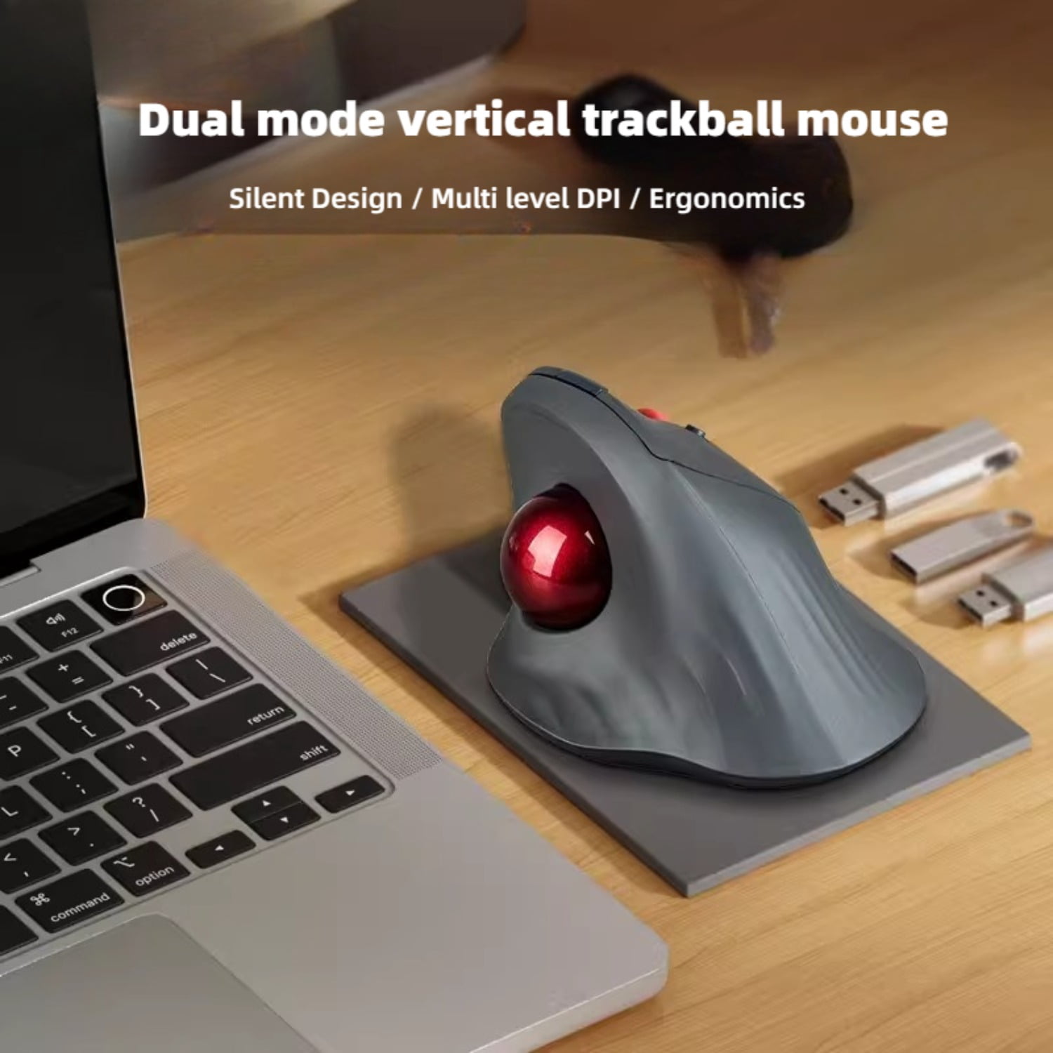 Dual-Mode Vertical Ergonomic Trackball Mouse, 2.4G/Bluetooth Thumb-Operated Wireless Mouse with Silent Buttons for Graphic Design CAD Computer
