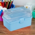 thumbnail image 3 of HYG Blue Clear Storage Box with Handle 1 Pack 3 Layer Compartments Organizer 7.8'' X 5.9'' X 5.1'' Small Desk Storage Container Versatile Storage Case for Cosmetics Sundries Stationery, 3 of 6