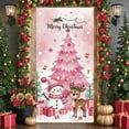thumbnail image 5 of Pink Background Christmas Banner Snowman Design Merry Christmas Banner Christmas Tree Pattern Plaid Pattern Snowman Banner for Christmas Party Indoor Decoration Holiday Celebration, 5 of 9