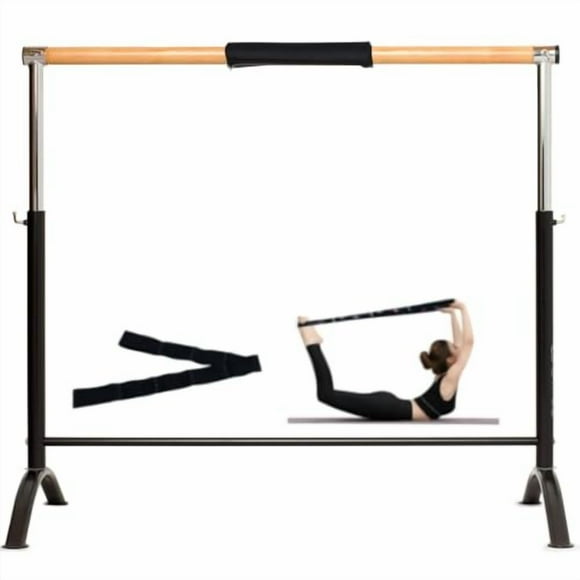 LeStage Barre de Ballet - Barre d'Entraînement Portative Autoportante Réglable pour la Maison - Barre Pro Series avec Protecteur en Mousse et Sangle d'Étirement Élastique - Noir
