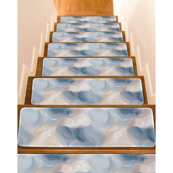 Blue Ombre Non-Slip Stair Treads for Wooden Steps, 15 Pack-8x30in Carpet Stair Mats with Adhesive Backing, Noise-Reducing Step Covers for Indoor Stairs, Easy to Install & Residue-Free