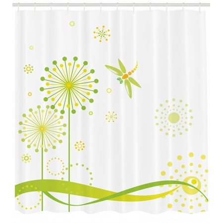 Dragonfly Shower Curtain Spring Theme With Dandelion Flowers