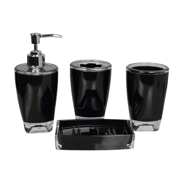 4x soporte para cepillo de dientes, dispensador de loción, organizador portátil, Set de accesorios de baño para decoración de Hotel, baño, encimera de Negro
