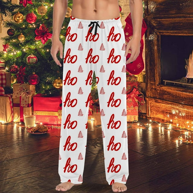 Mens Christmas Casual Pants Pajama Pants With Drawstring And Pockets Christmas Red XL