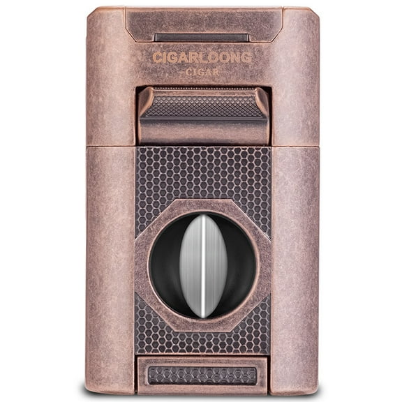 Cigaron cigar lighter multi-function with cigar cutter cigar drill cigarette holder gift box four-fire direct windproof,SKU00021-红铜色
