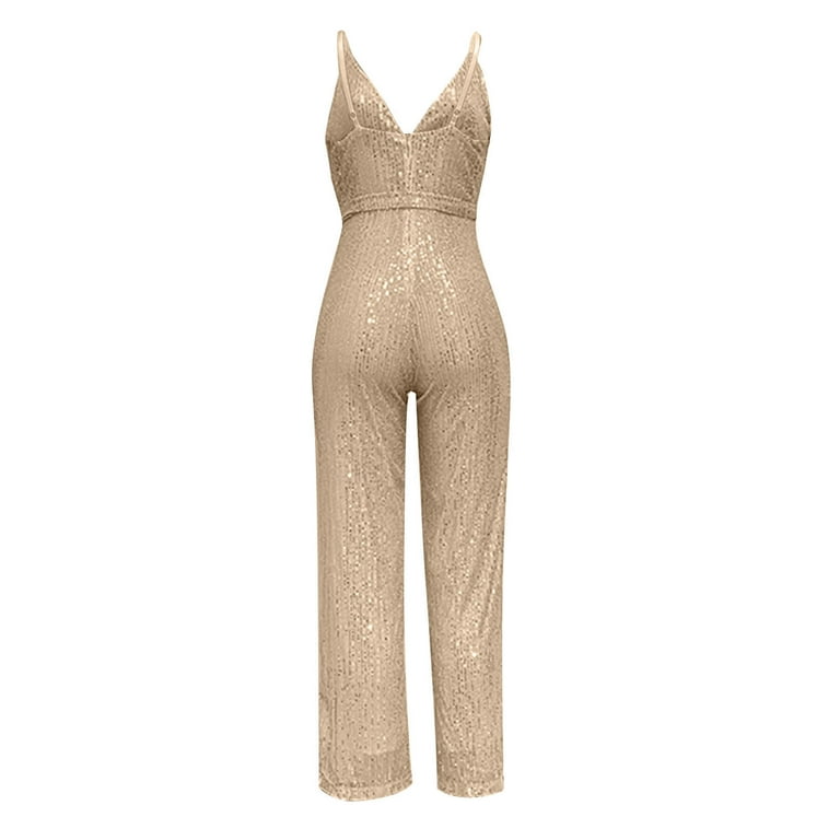 WYMPDSVI Womens Sexy Sequin Jumpsuit Romper Sleeveless Mesh See Through Jumpsuit Clubwear Bodysuit Women s Oversized Party Playsuit Rose Gold L Walmart