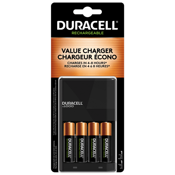 Duracell ION SPEED 1000 Rechargeable Battery Charger, Includes 4 AA NiMH Batteries, Multicolor