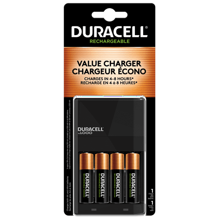 Duracell ION SPEED 1000 Rechargeable Battery Charger, Includes 4 AA NiMH Batteries, Multicolor