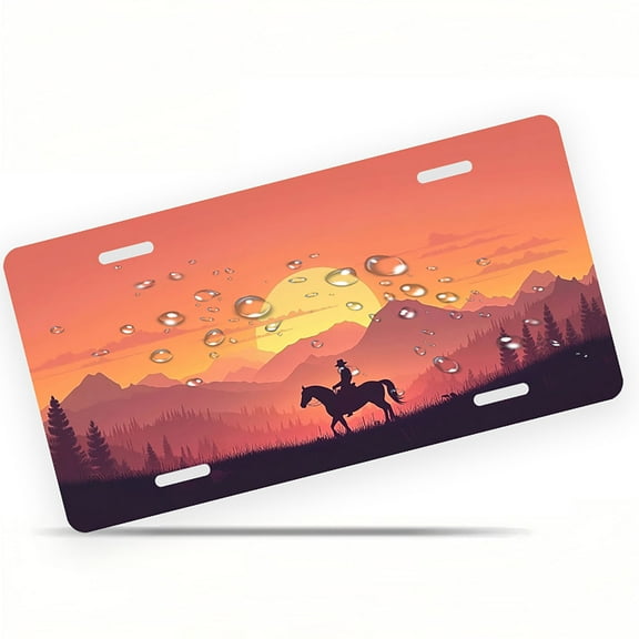License Plate, Cowboy at Sunset Decorative Front,Personalized Stainless Steel License Plate Cover For Men Women,12.2" X 6.2"