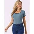 thumbnail image 2 of DARING DIVA Scoop Neck Slim Fit Ribbed Knit Sweater Tops S Grey Blue, 2 of 6