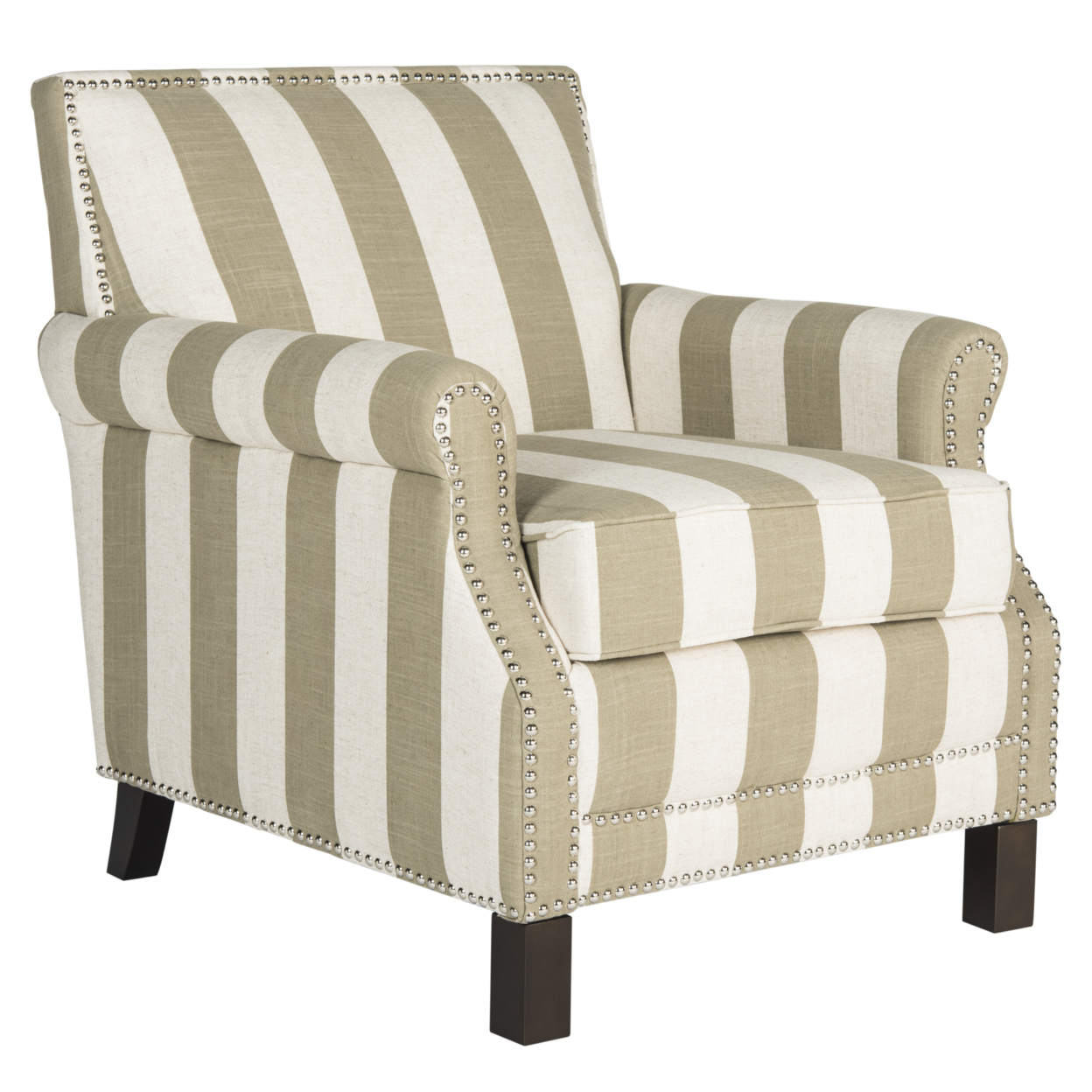 SAFAVIEH Easton Rustic Glam Upholstered Club Chair w/ Nailheads, Olive/White - image 3 of 7