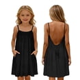 thumbnail image 3 of LRen Dresses for Girls Backless Sleeveless Cami Dresses Summer Spaghetti Strap Flowy Dress Solid Color Casual Long Sundress Girls' Dresses, 3 of 8