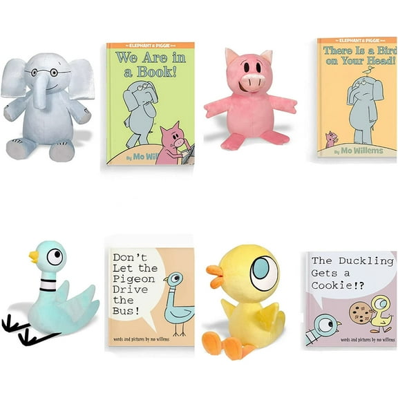 Mo Willems 's Piggie Gerald Duckling Pigeon Plush & 4 12" Book Gift Packs New