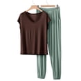 thumbnail image 4 of MOJOGO Women's Soft Loungewear Set Cap Sleeve V-Neck Top & Loose Pants Cozy Pajama Set for Spring Summer Sleepwear Brown 2XL, 4 of 6