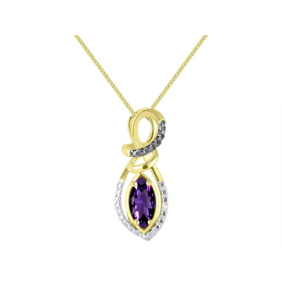 RYLOS Necklace Yellow Gold 14K Designer Necklace Marquise Gemstone & White & Black Diamonds Pendant 18" Chain 10X5MM Amethyst February Birthstone Womens Jewelry Gold Necklace