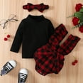 thumbnail image 4 of Synpos 0-18M Newborn baby Girl Outfit Clothes Infant Rib Long Sleeve Romper+Cotton Grid Ruffl Suspender Pant+Headband 3PCS Jumpsuit Set., 4 of 9