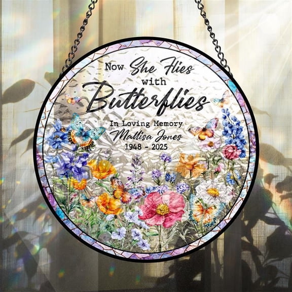 Personalized Memorial Butterfly Suncatcher - Loss of Mom Sympathy Gift - Remembrance Stained Glass Window Hanging