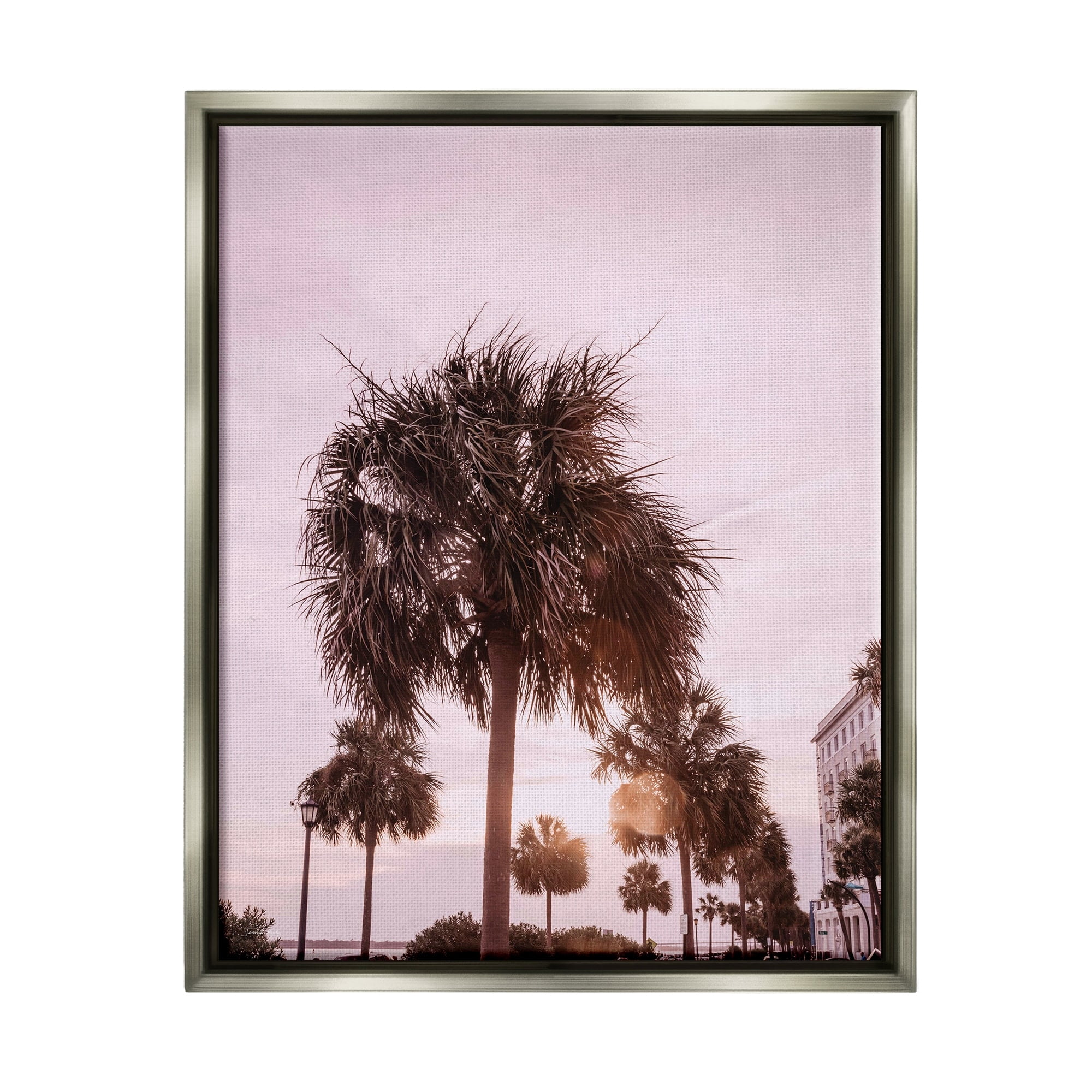 Stupell Industries Tropical Palm Tree Summer Vacation Resort Photography Photograph Luster Gray Floating Framed Canvas Print Wall Art, Design by Jennifer Rigsby