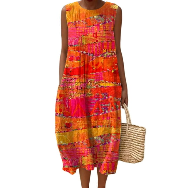 Vestido largo Akivide para mujer, estampado floral bohemio de verano con bolsillos