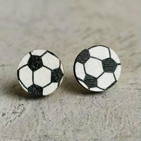 Geometric Game Sport Studs Wood Print Baseball Softball Football Stud Earrings