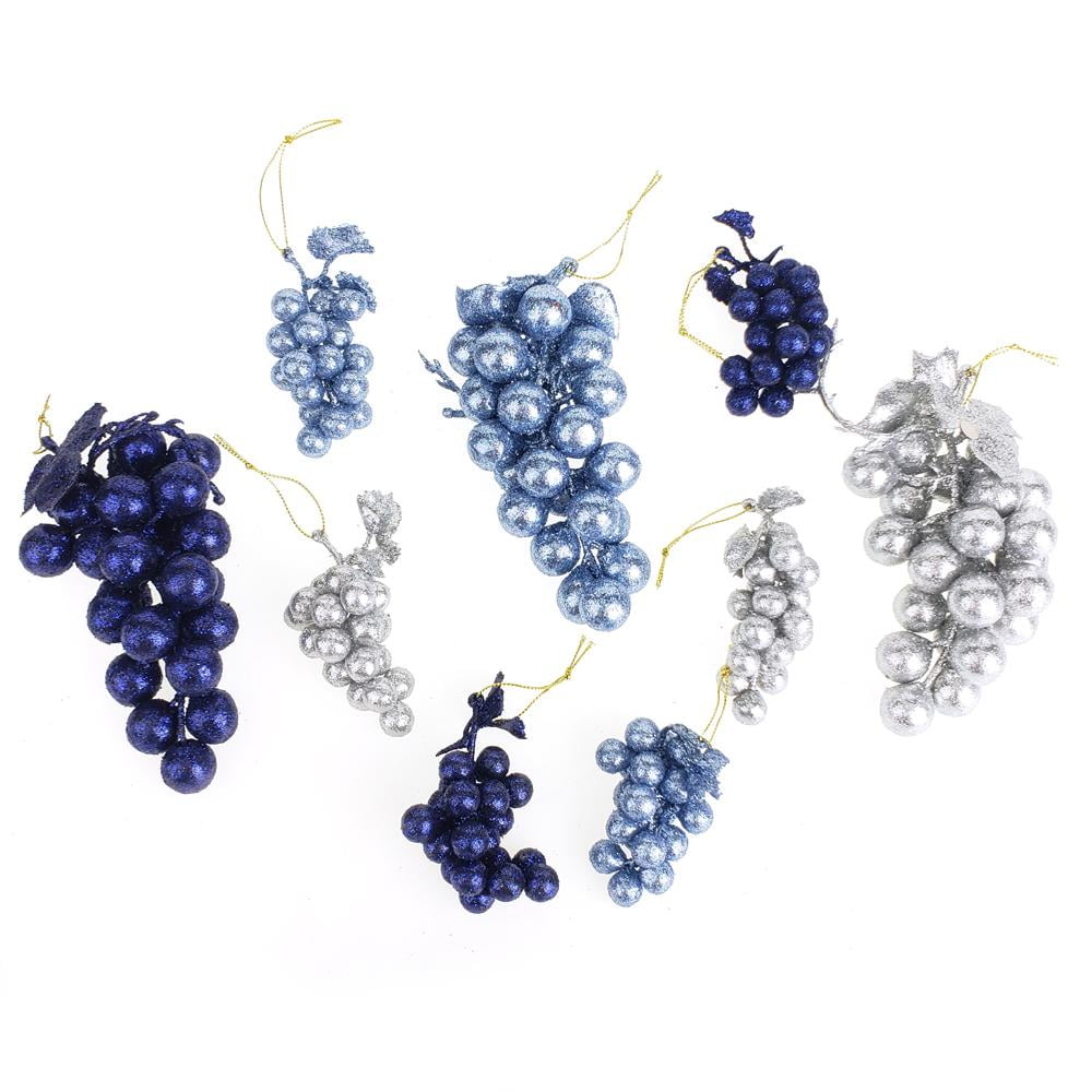 Glitter Grape Clusters Assorted Plastic Christmas Ornaments Blues 9-Piece 