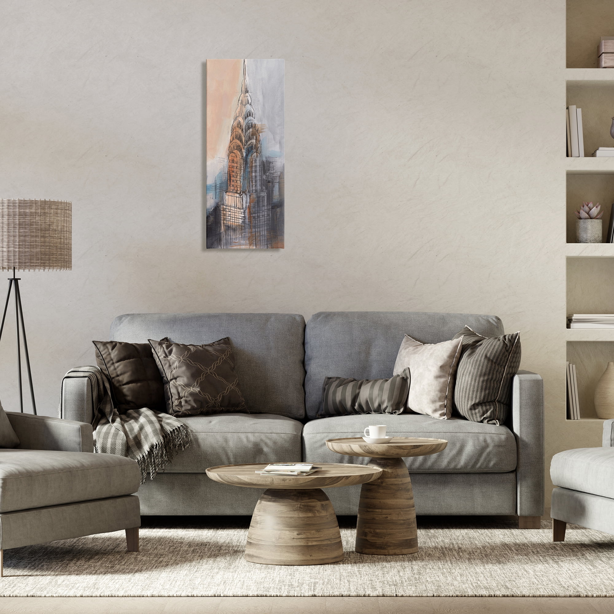 Stupell Industries City Tower Sketch Scenic & Cityscapes Painting Wrapped Canvas Art Print Wall Art, 13 x 30