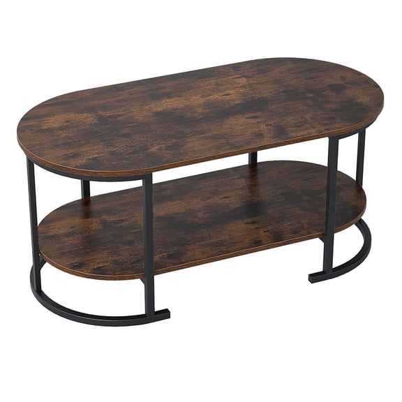Barara King 2-Tier Oval Coffee Table with Spacious Tabletop and Open Storage Shelf, Dining Center Table for Living Room, Dining Room, Home Office, Rustic Brown