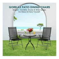 Folding Patio Chairs Set of 2, Adjustable Reclining Outdoor Dining Chairs, Portable Steel Frame Lounge Chairs for Deck, Poolside, Garden, Black