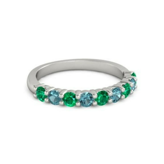 925 Sterling Silver Round 2.50 MM Emerald London Blue Topaz Eternity Women Ring