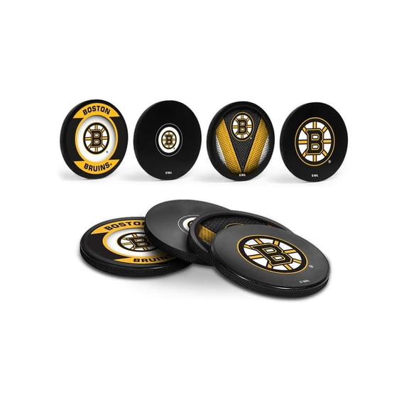 Bruins Officially Licensed Drink Coasters 4 Pack Hockey Puck Design