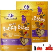 Wellness Soft Puppy Bites Natural Grain Free Puppy Training Treats, Lamb & Salmon, 2 Pack (6oz Total) Including Luving Pets Waste Bag Dispenser