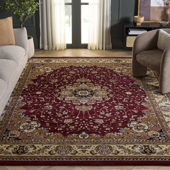 SAFAVIEH Lyndhurst Gabriella Traditional Bordered Area Rug, Red/Ivory, 9' x 12'