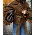 thumbnail image 6 of Women Faux Suede Leather Jacket Vintage Casual Cropped Wrap Coat with Belt Brown M, 6 of 9