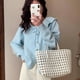 thumbnail image 2 of Suéter con cordones y cuello de muñeca de estilo suave de estilo coreano para mujer, nuevo estilo de primavera y otoño, cárdigan de punto de tamaño pequeño que reduce la edad, 2 of 4