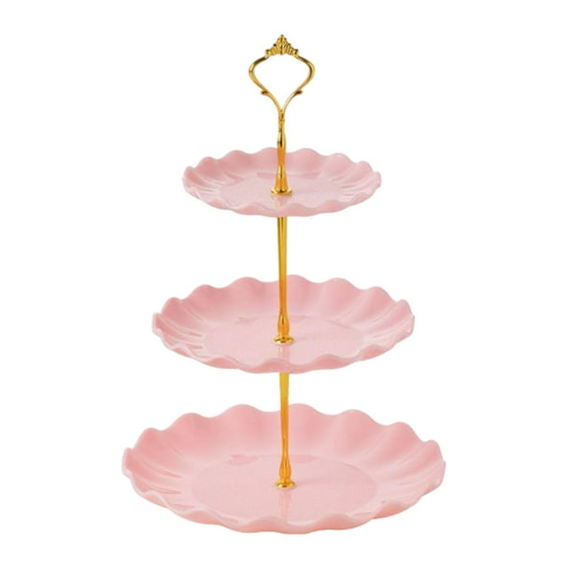 veasfak 3 Tiered Cake Stand Serving Tray Cosmetics Restaurant Cupcakes Display Plate Pink