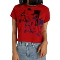 thumbnail image 6 of SAYOO Women’s Short Sleeve T-shirt, Slim Fit Summer Portrait Printing Exposed Navel Fashion Tops, 6 of 9