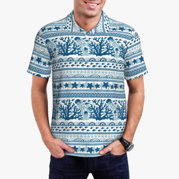 Fotbe Sea Underwater Jellyfish Camiseta Polo de Golf para Hombre con Estampado – Camisa Deportiva Transpirable con Cuello Abotonado-Medium